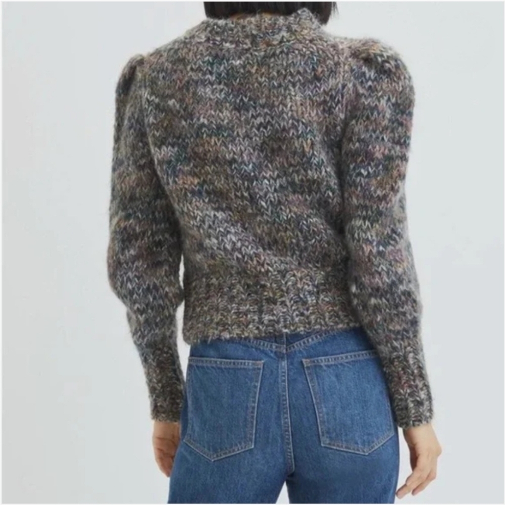 VERONICA BEARD Chaya Space Dye Puff Shoulder Crewneck Cropped Sweater in Multi - Picture 8 of 13